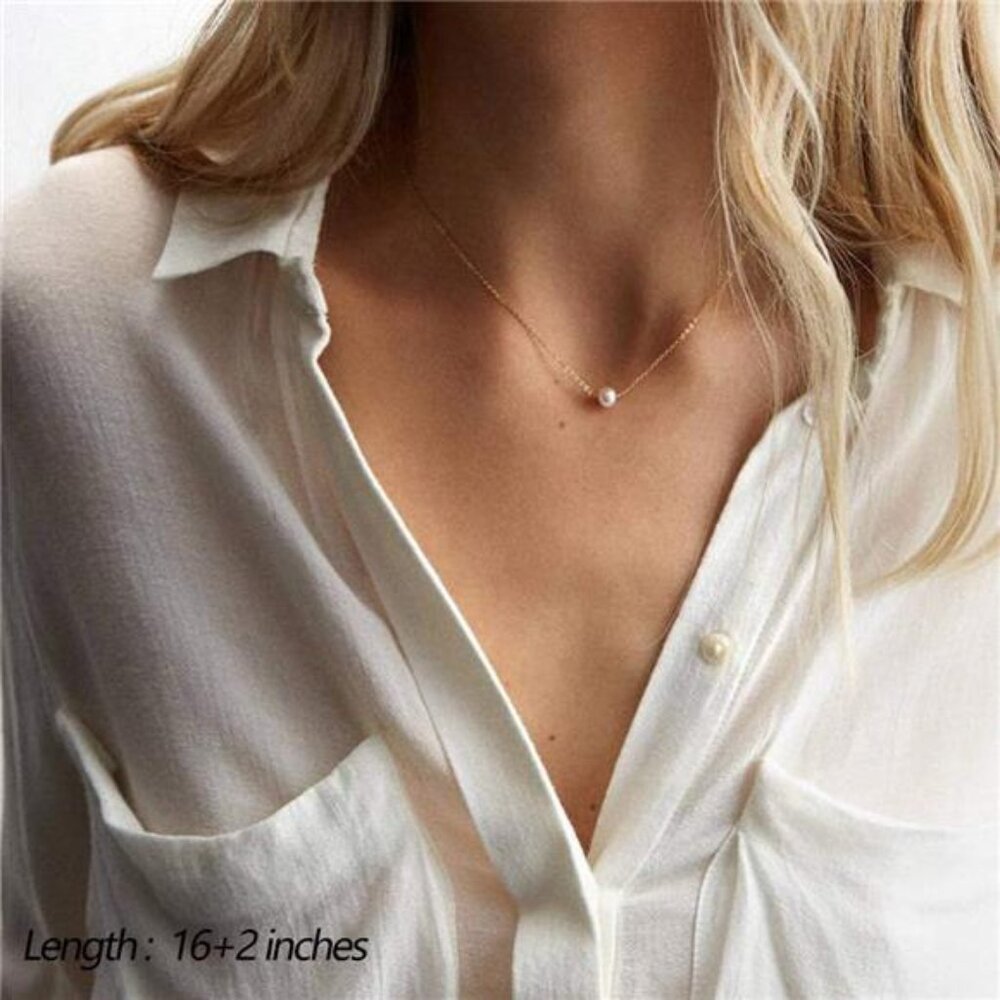 Dainty Layered Choker Necklace, Handmade 14K Gold Plated Y Pendant - Picture 3 of 6
